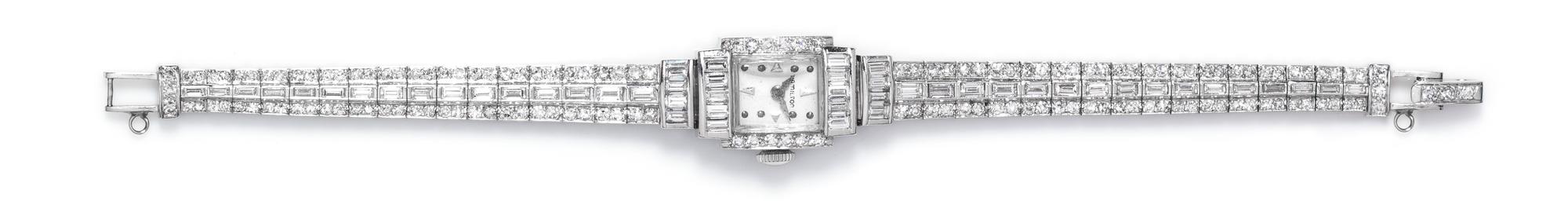 A Platinum and Diamond Wristwatch, Hamilton, 22.60 dwts.