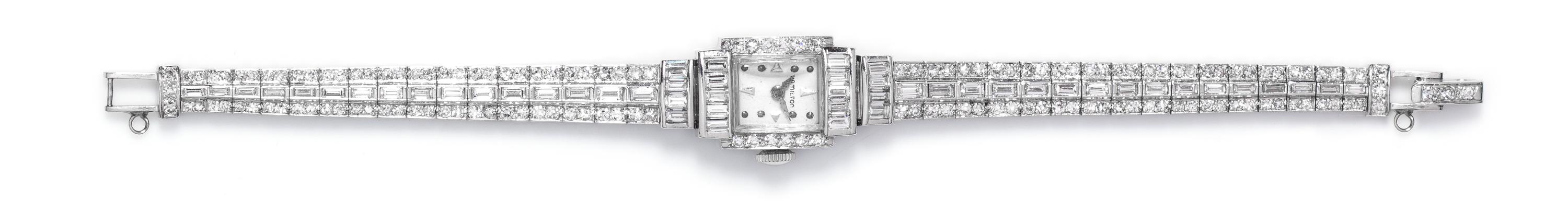A Platinum and Diamond Wristwatch, Hamilton, 22.60 dwts.