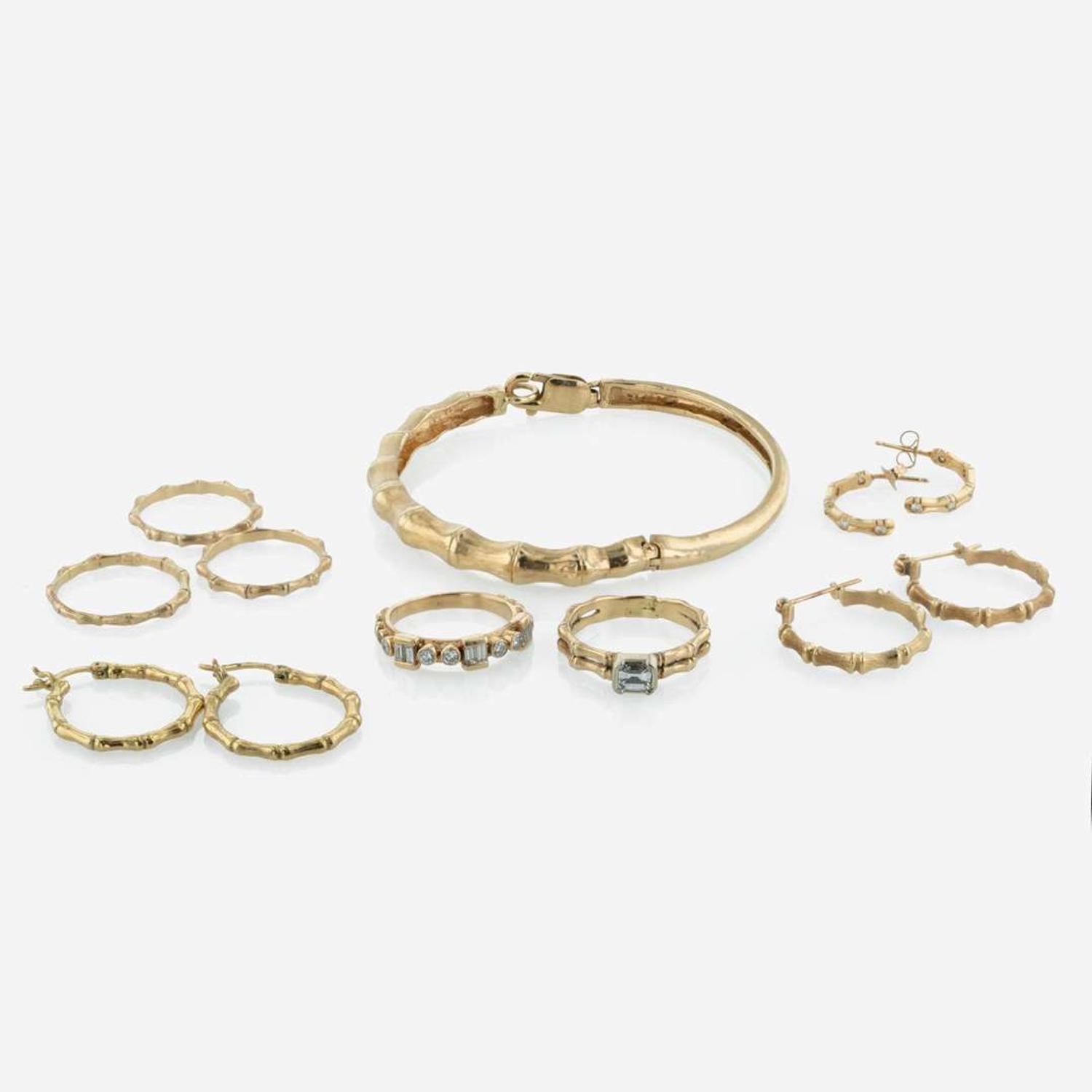 A Collection of Bamboo Style Yellow Gold Jewelry