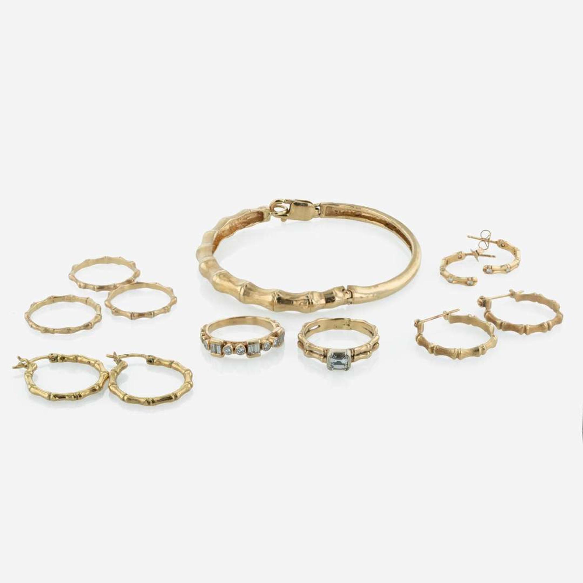 A Collection of Bamboo Style Yellow Gold Jewelry