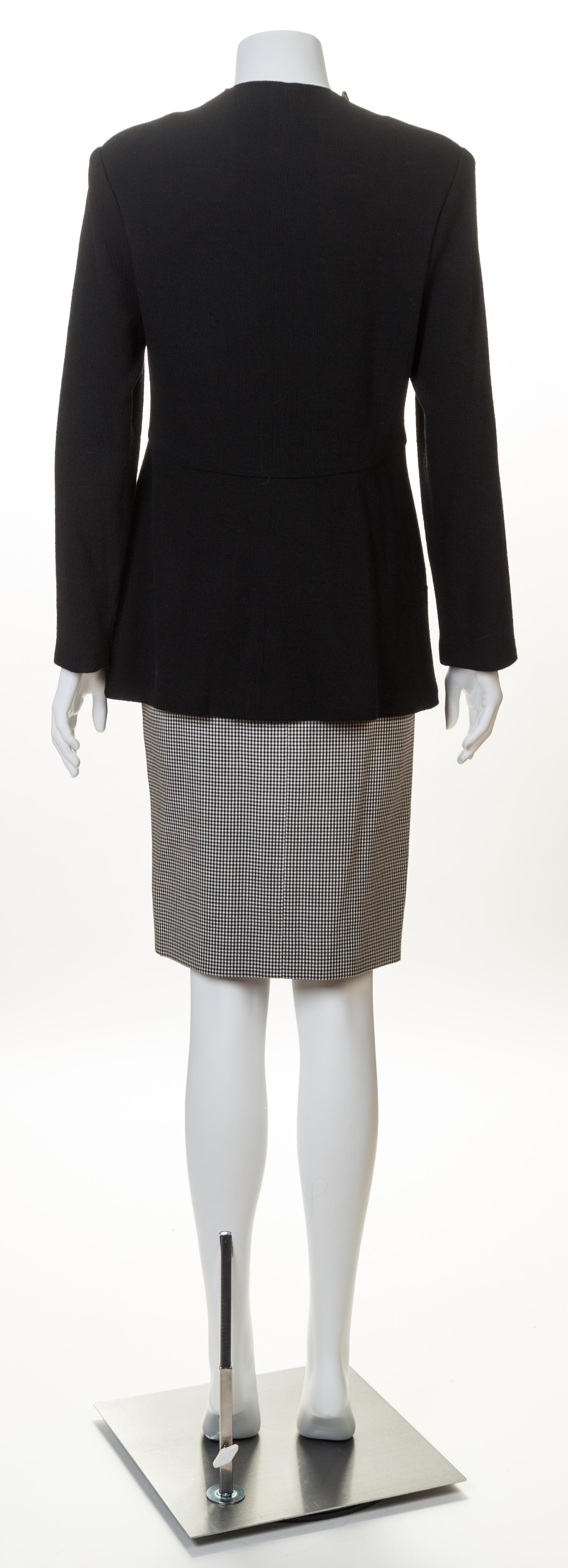 A Geoffrey Beene Black Jacket, Pant and Skirt Ensemble, Each size 8.