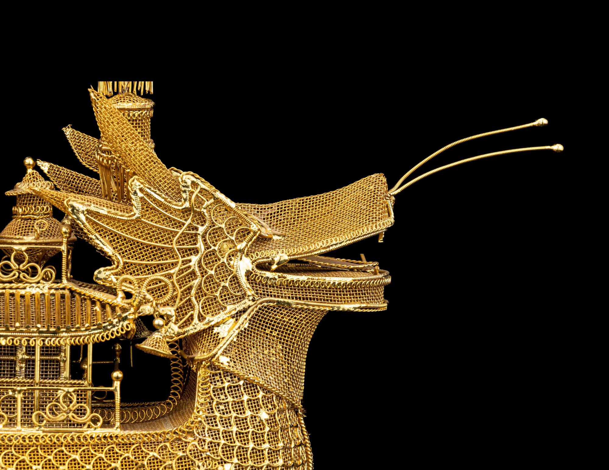 A Chinese Gilt Filigree Dragon Boat