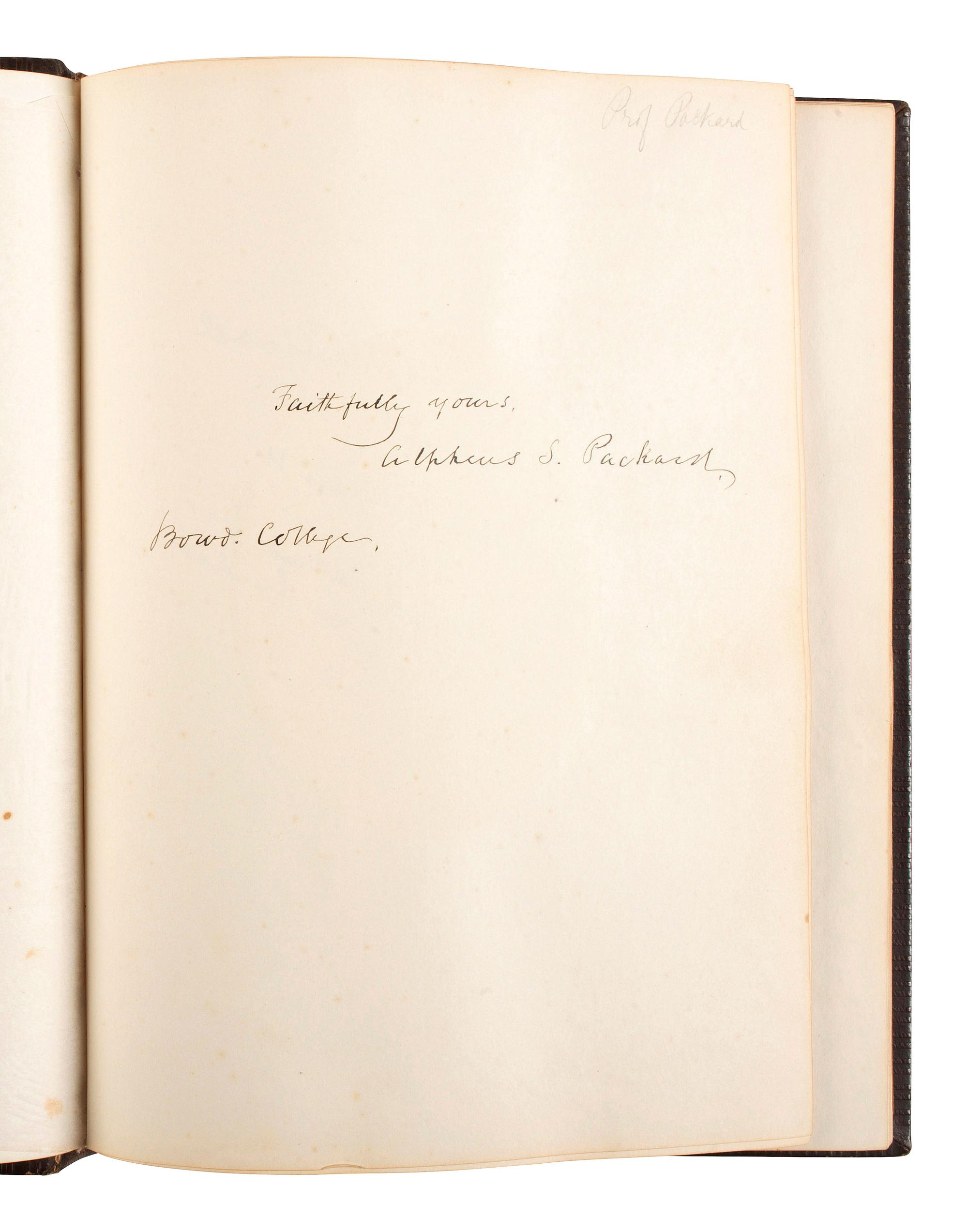 [CHAMBERLAIN, Joshua Lawrence (1828-1914)]. 1858 Bowdoin College yearbook with signatures and photographs of Joseph S. CHAMBERLAIN, Alpheus S. PACKARD, and others. [ With :] Bowdoin in the War. SIGNED by Chamberlain.