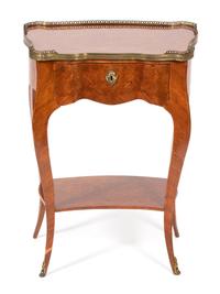 A Louis XV Style Parquetry Inlay Table en Chiffonniere Height 29 1/2 x width 22 x depth 14 inches. — EARLY 20TH CENTURY