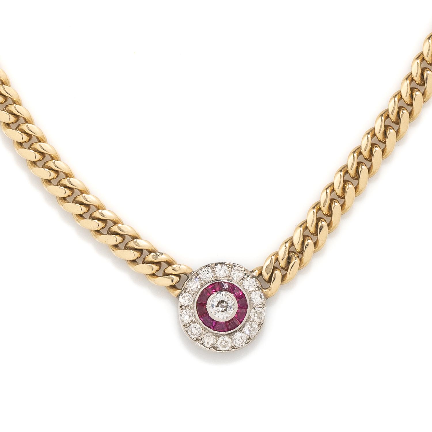 DIAMOND AND SYNTHETIC RUBY NECKLACE