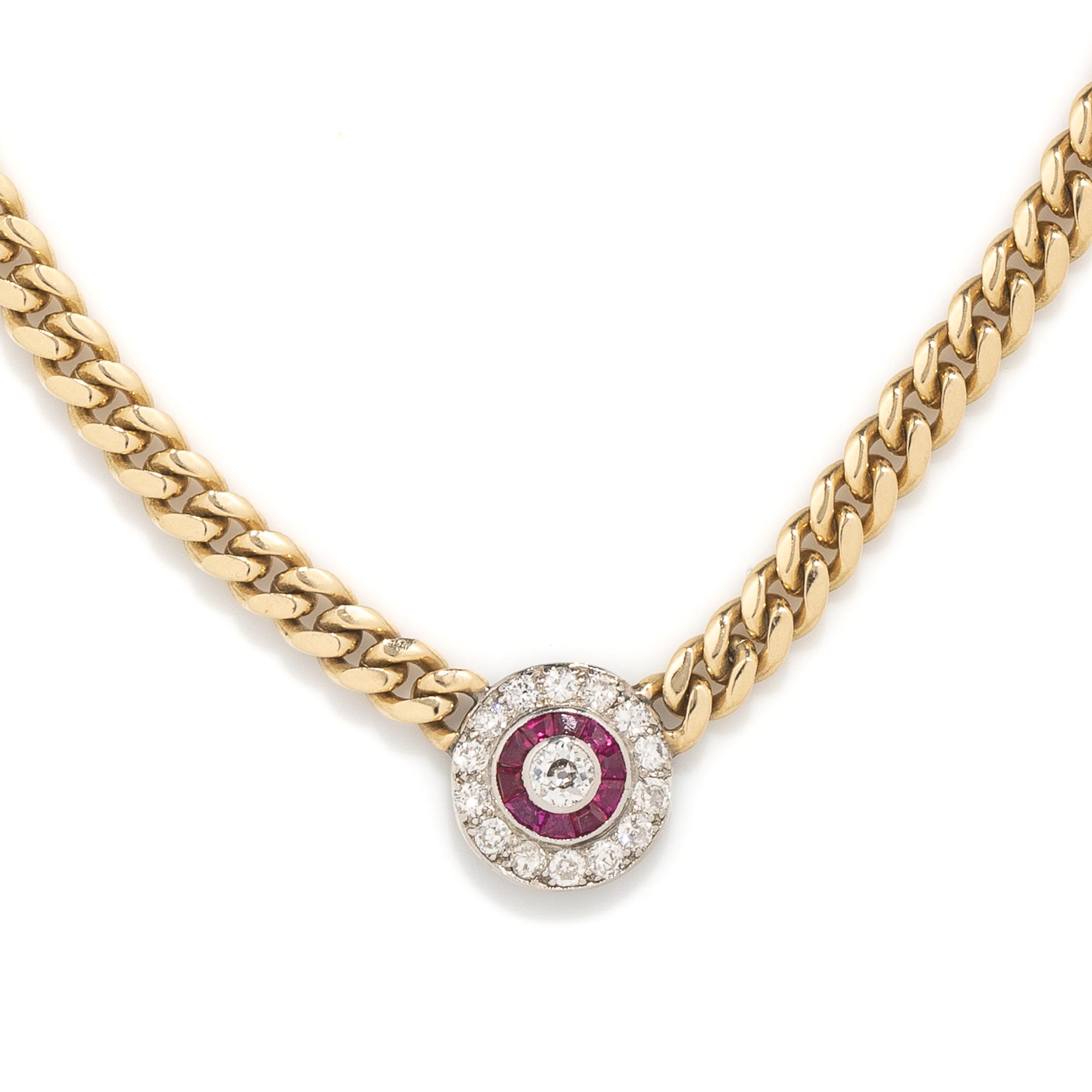 DIAMOND AND SYNTHETIC RUBY NECKLACE