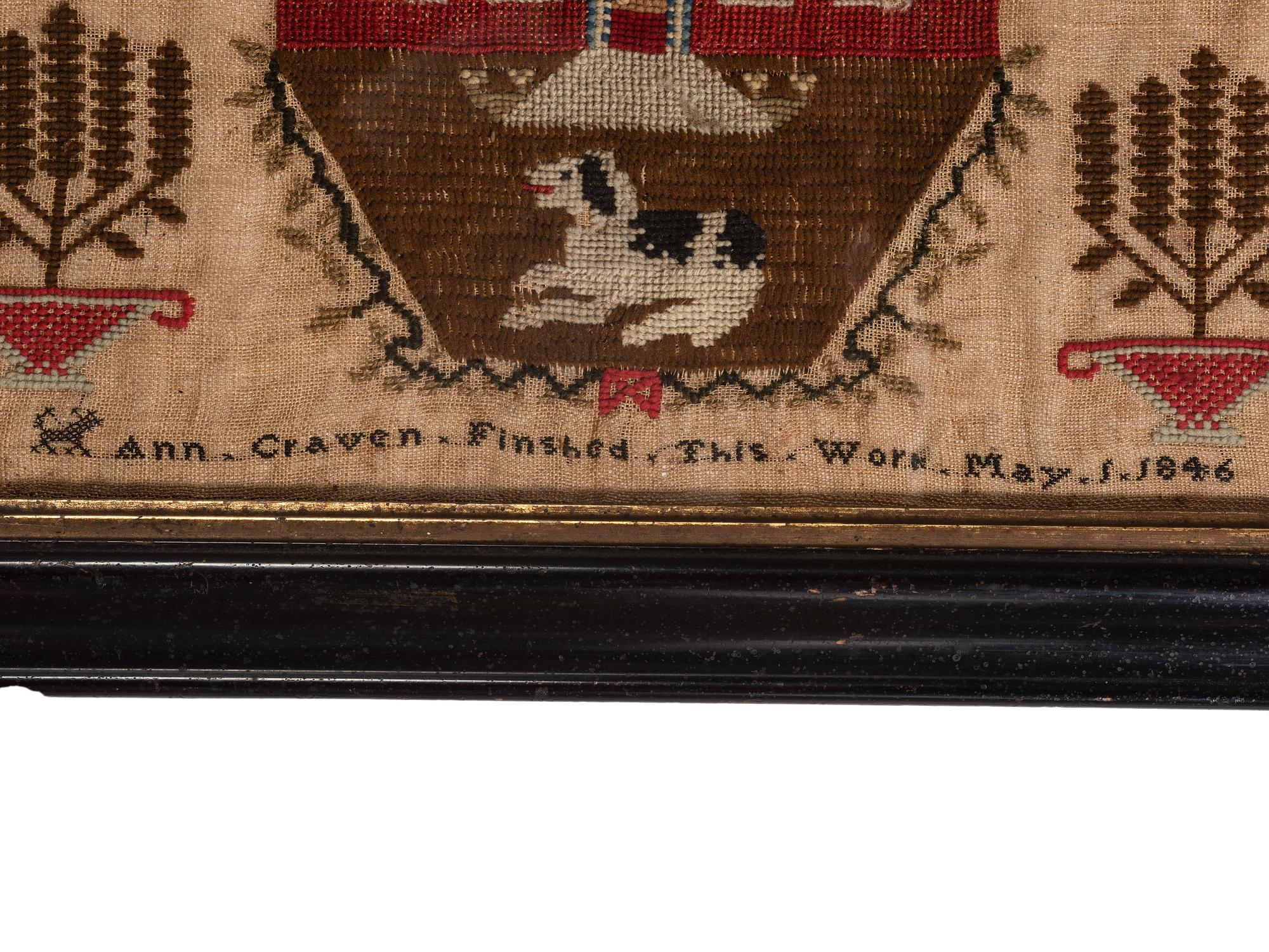 A Needlework Embroidered Pictorial Sampler, Wrought by Ann Craven, 19th Century