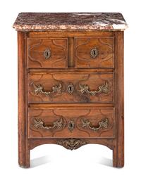 A Louis XV Walnut Marble-Top Commode
