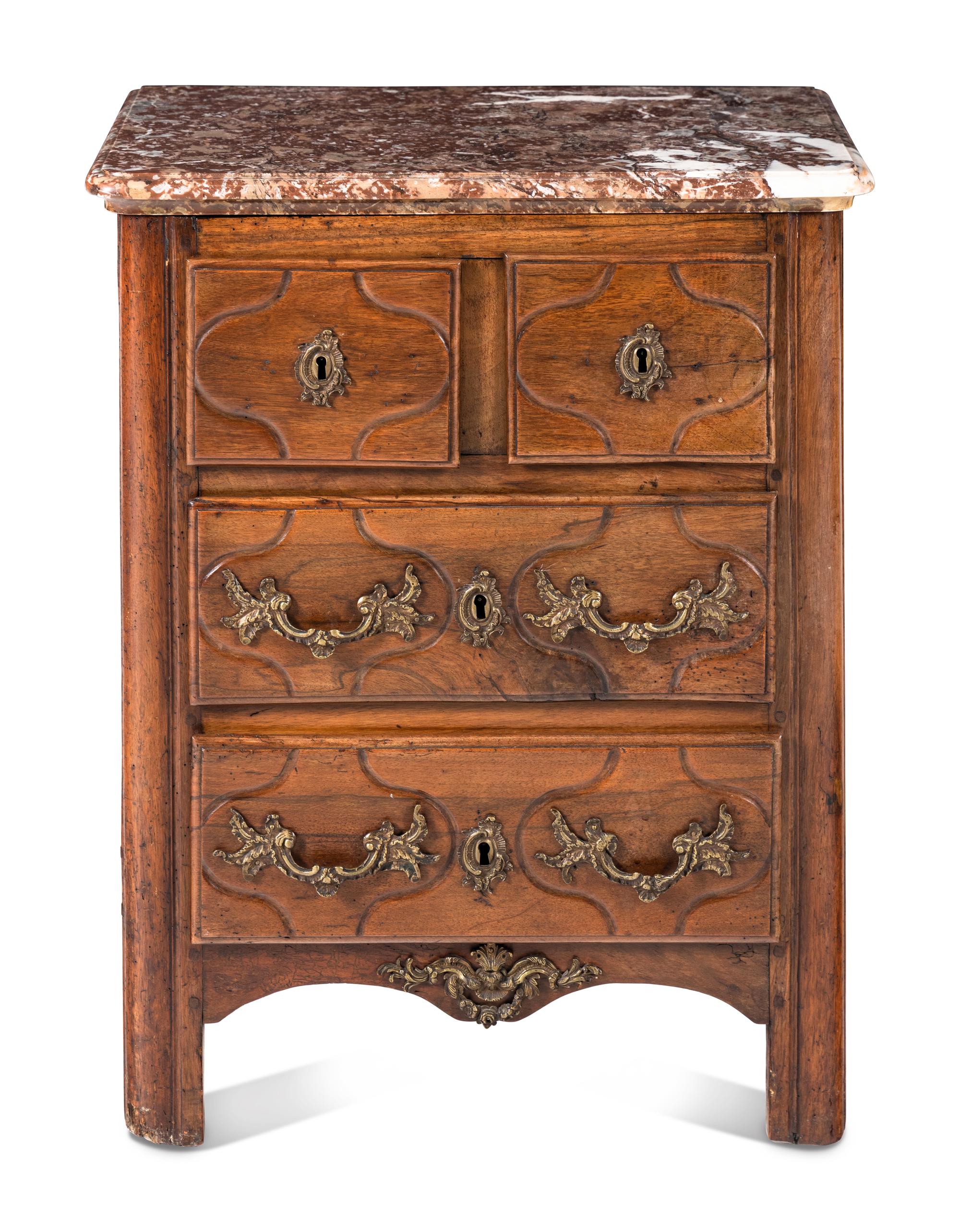 A Louis XV Walnut Marble-Top Commode