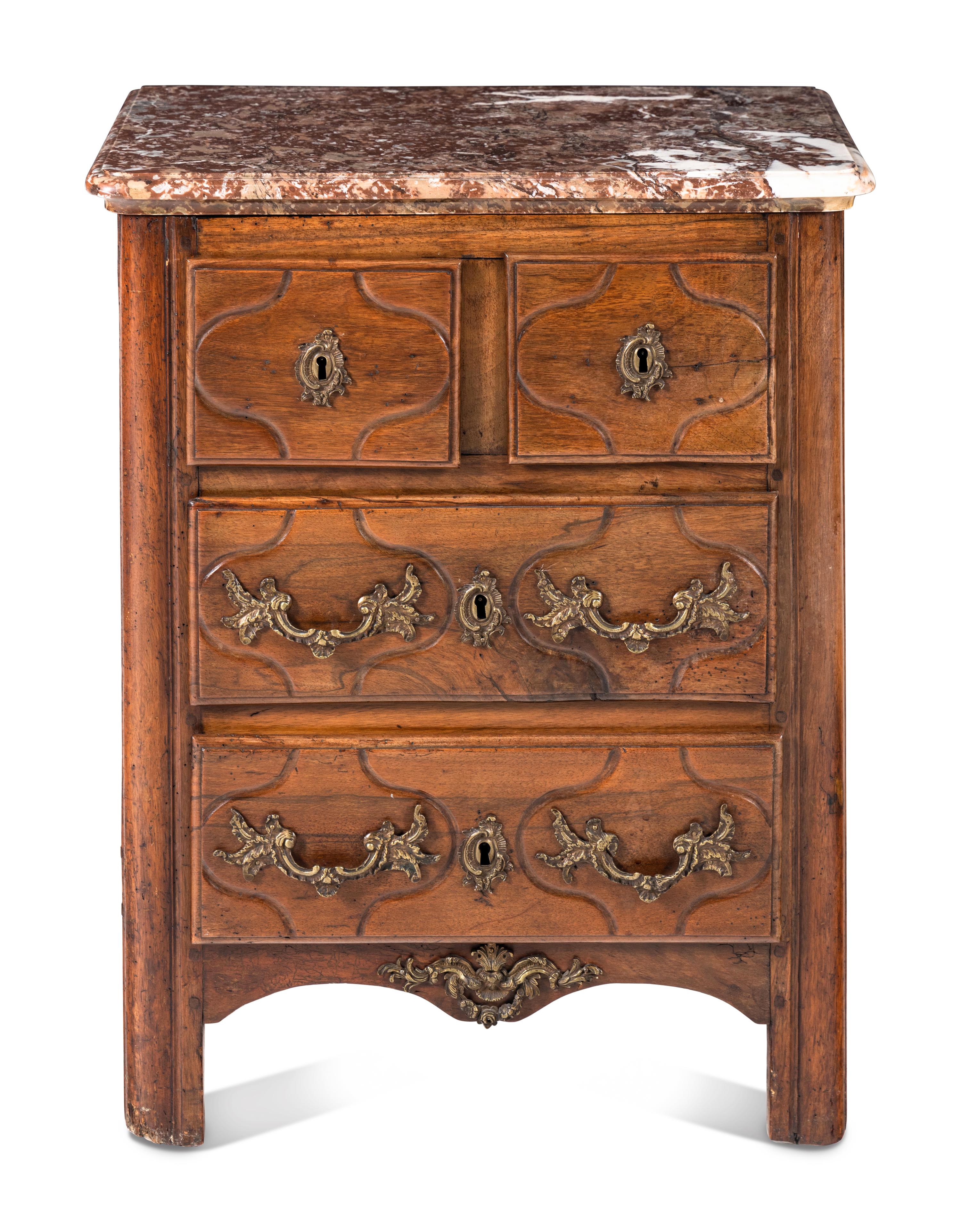 A Louis XV Walnut Marble-Top Commode