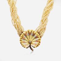 A 14K Yellow Gold and Seed Pearl Torsade
