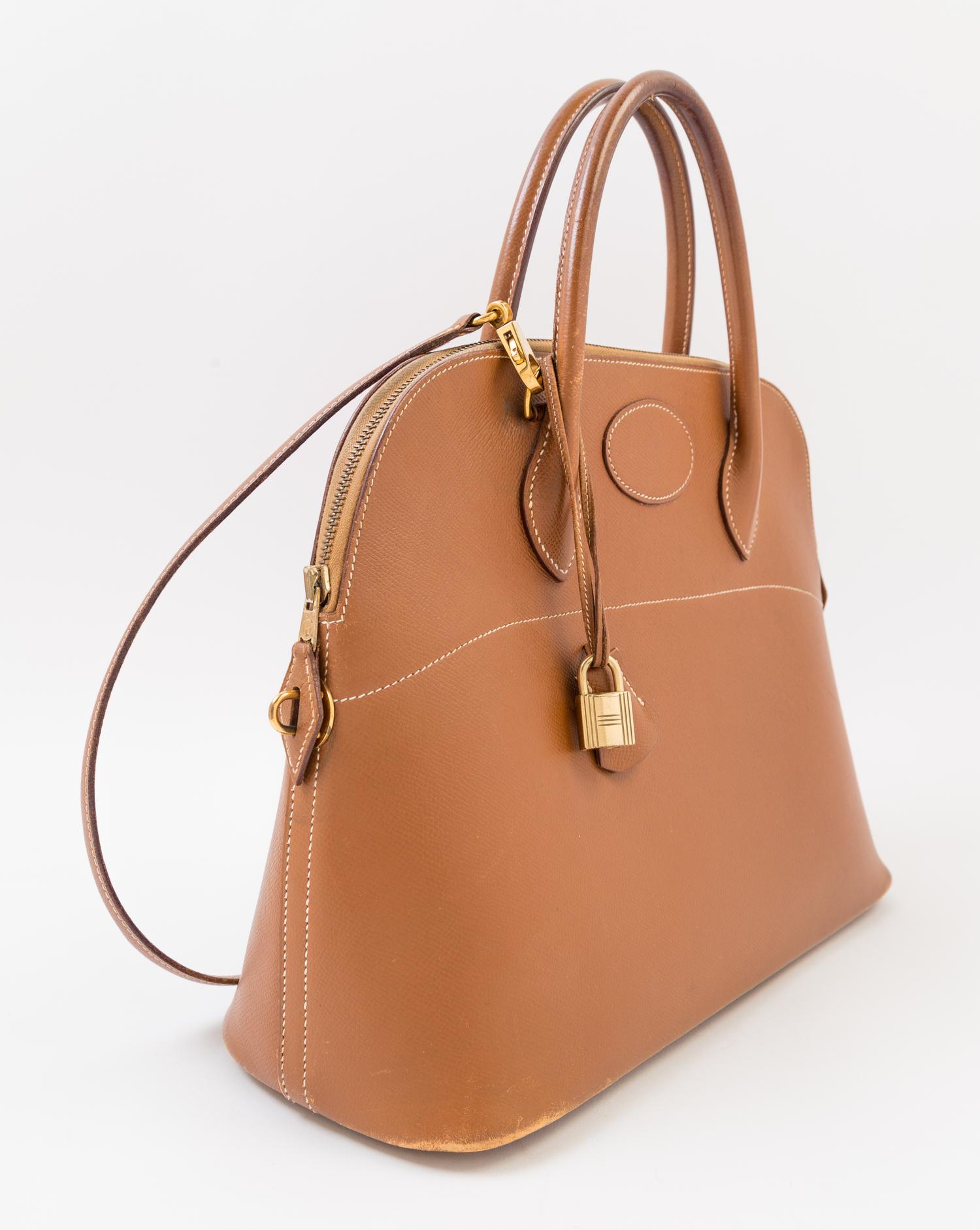 An Hermès Gold Epsom Bolide 35cm Bag, 14" x 11" x 5".