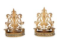 A Pair of Italian Gilt Metal and Glass Three-Light Sconces — Early 20th Century
