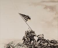 ROSENTHAL, Joe (1911-2006). Flag Raising on Mt. Suribachi, Iwo Jima. -- Aerial View of a Pacific Island. -- The 28th Regiment Atop Mt. Suribachi. -- Four Marines with Flag, Mr. Suribachi. 1945.