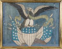 An American Silk Embroidered Banner, Height 17 1/4 x width 22 1/2 inches.