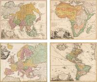 [MAPS]. HOMANN, Johann Baptist (1663-1724). Four engraved continent maps with hand-coloring, each matted and framed, comprising: