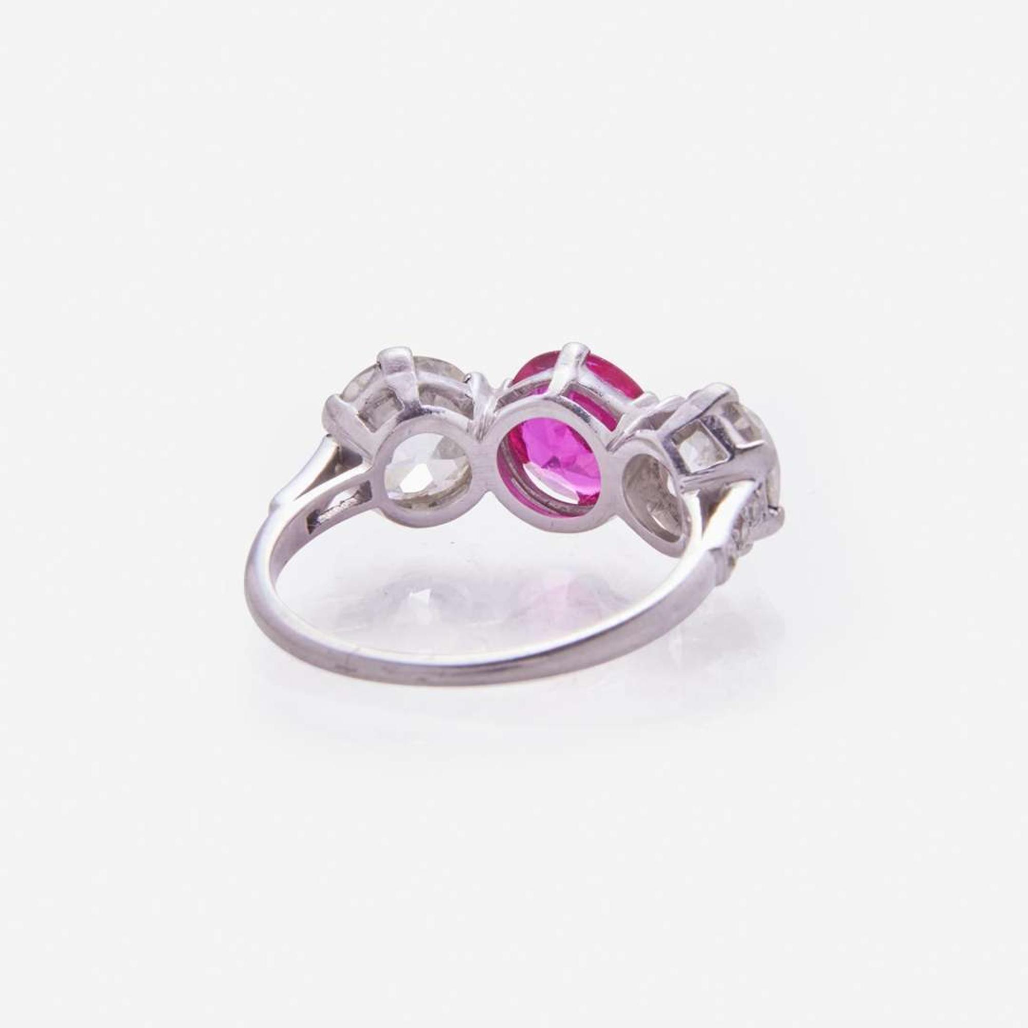 An Antique Three-Stone Ruby and Diamond Ring