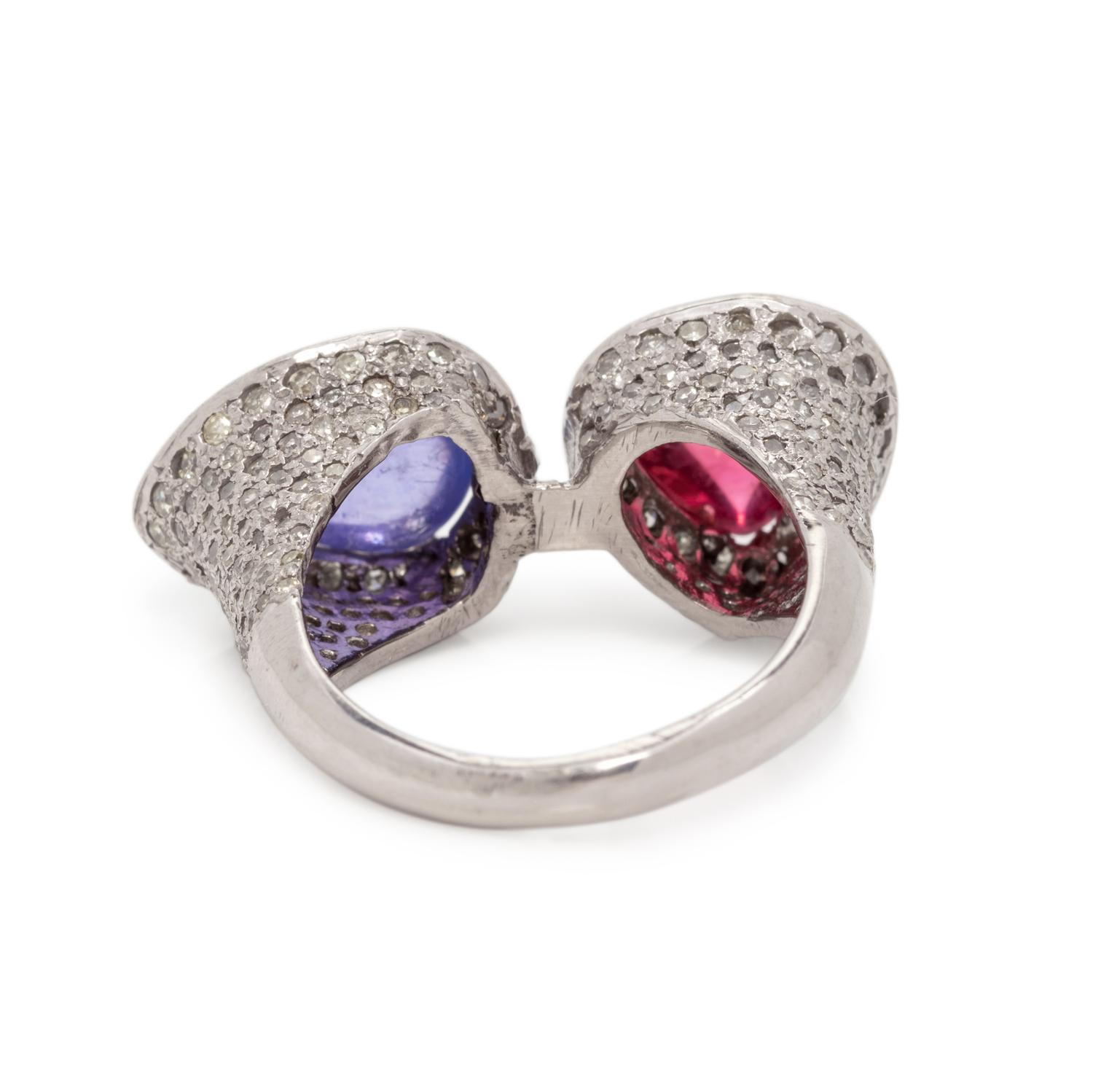 RUBELLITE, TANZANITE AND DIAMOND RING