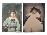 [EARLY PHOTOGRAPHY]. A pair of tintypes of African American subjects, including startled baby, plus: