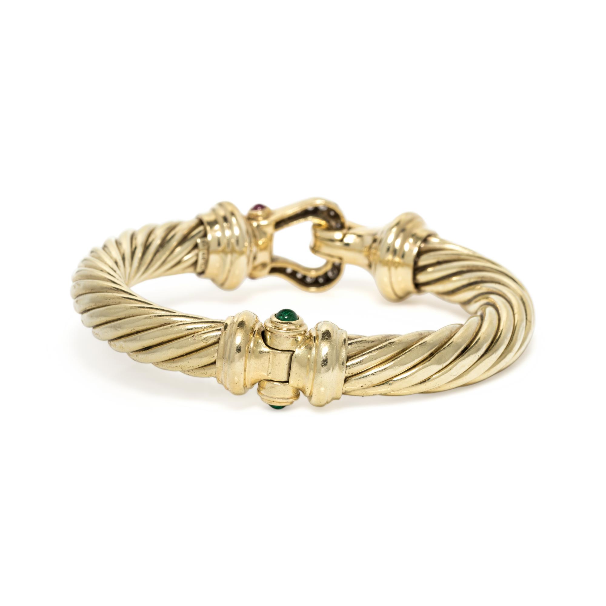 DAVID YURMAN, YELLOW GOLD, DIAMOND AND GEMSTONE 'CABLE BUCKLE' BRACELET
