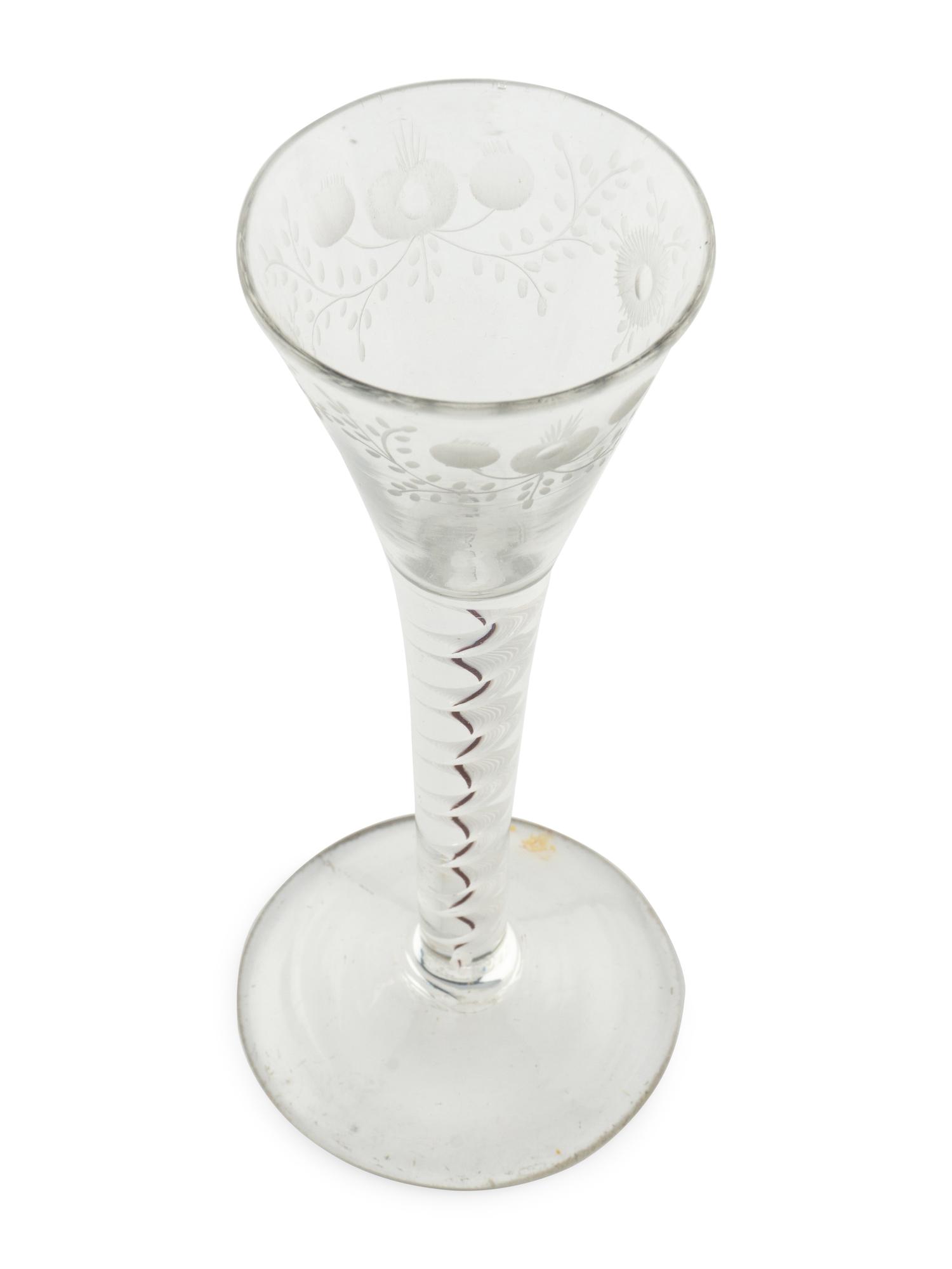 An English Color-Twist and Cut Glass Wine Stem