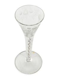An English Color-Twist and Cut Glass Wine Stem