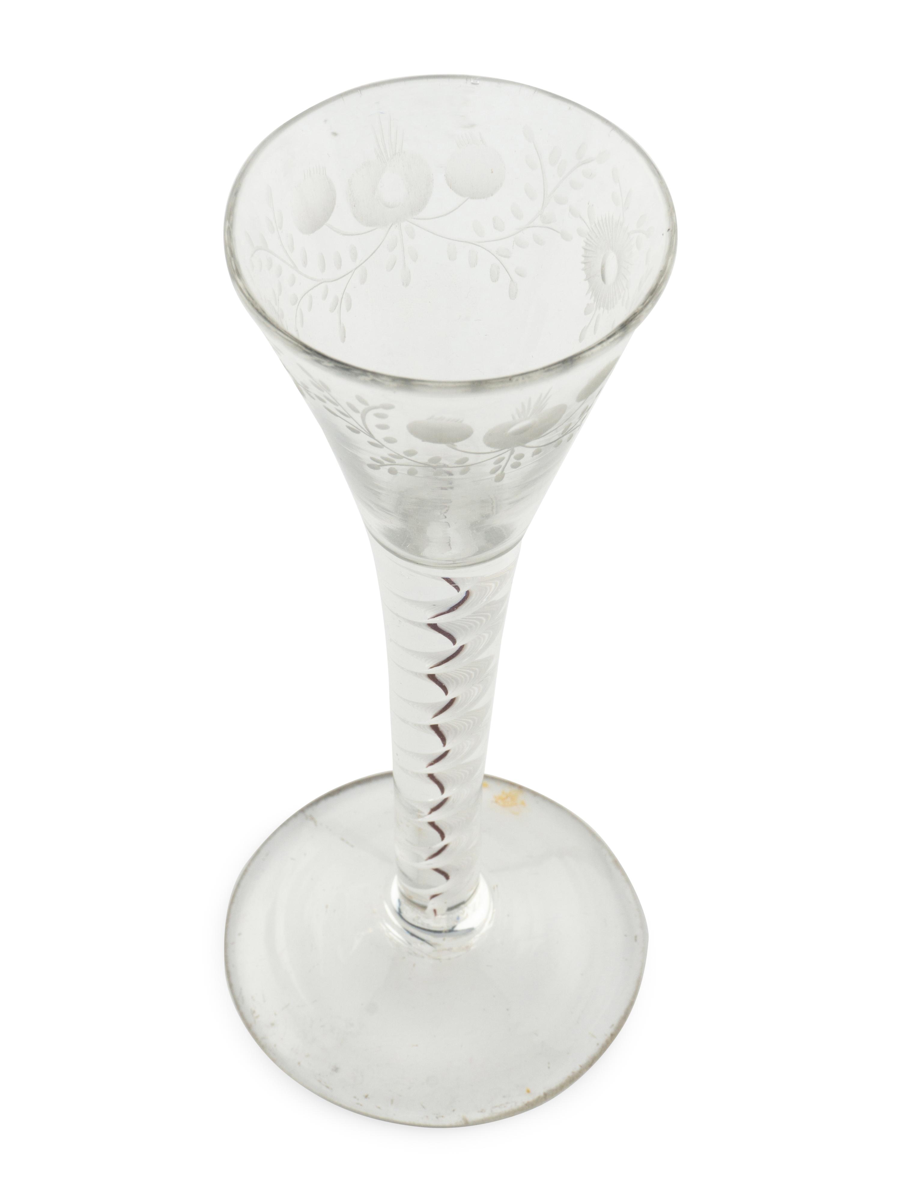 An English Color-Twist and Cut Glass Wine Stem