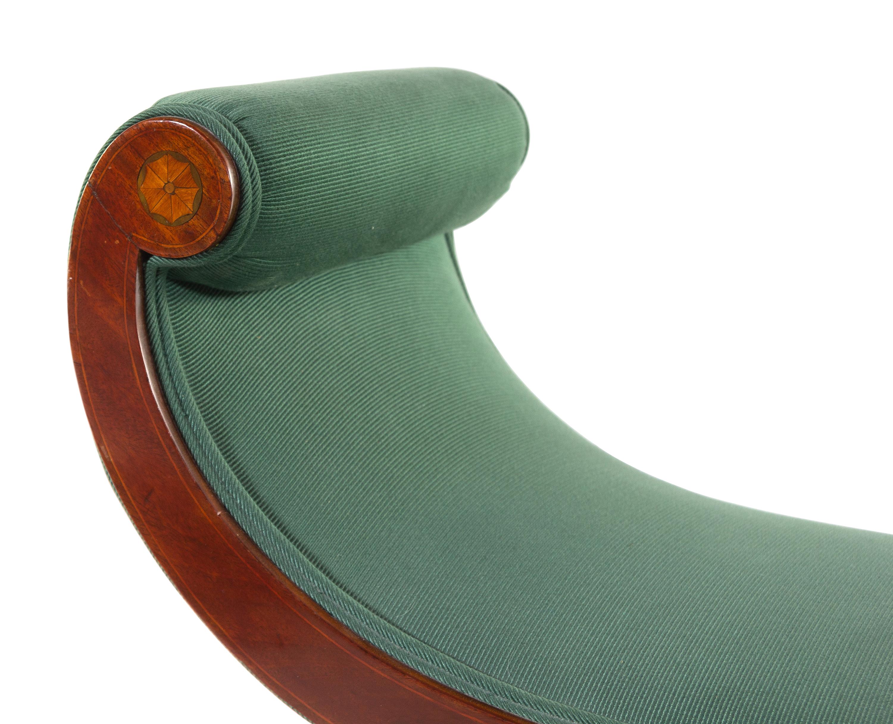 A Federal Satinwood Inlaid Mahogany Curule Window Bench