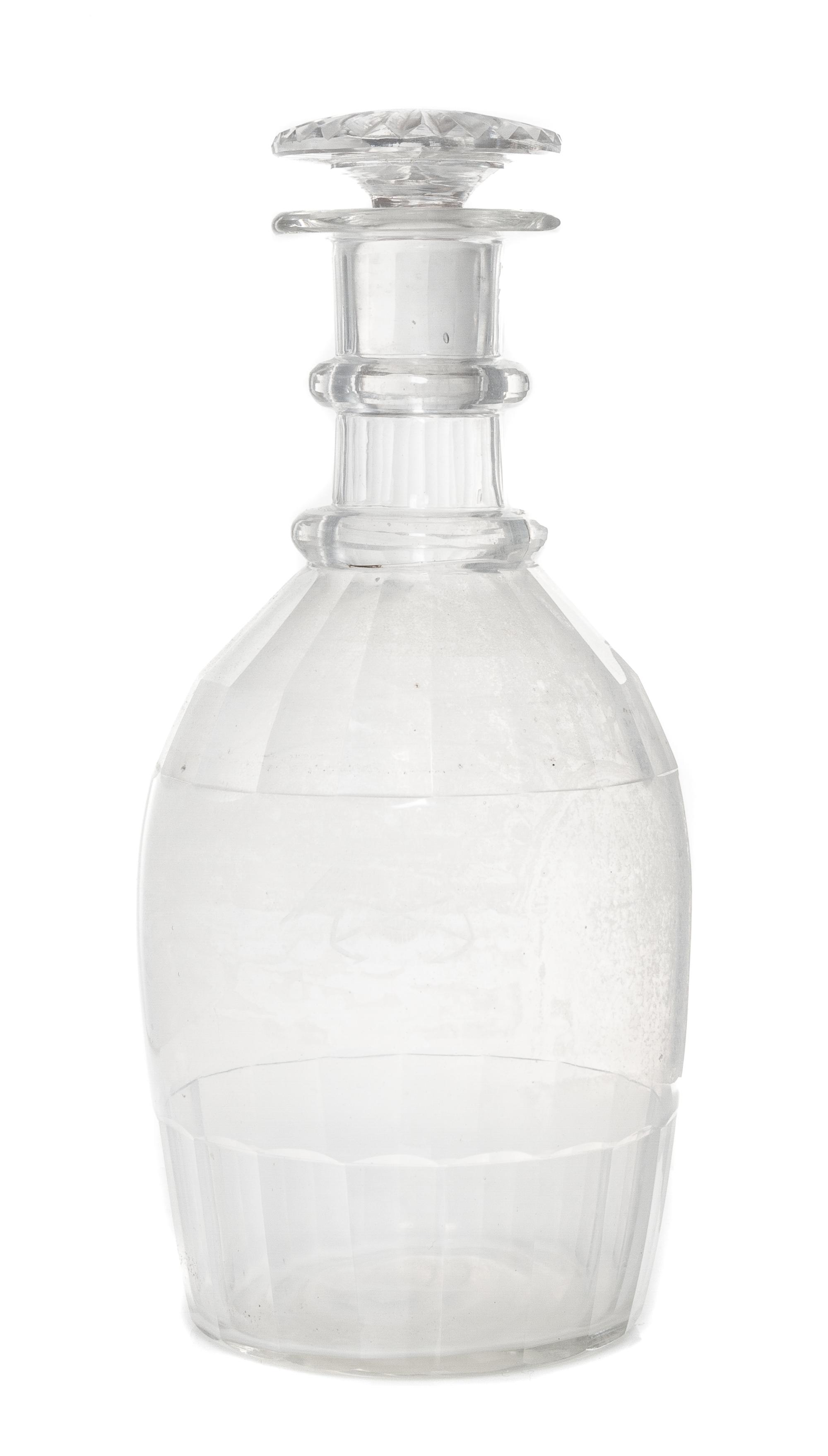 A Russian Etched Glass Decanter, 19th/20th Century, of faceted, baluster form with stopper, etched with a double-headed eagle with anch