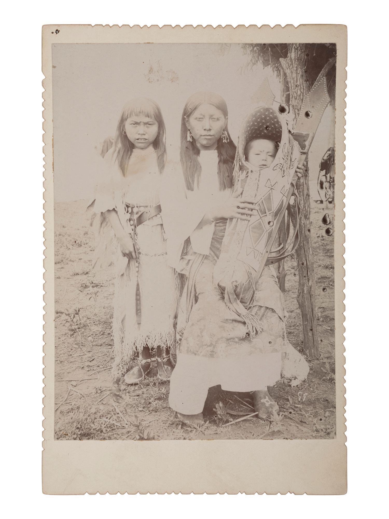 [NATIVE AMERICANS] 3 cabinet cards of Kiowa women & children likely taken by IRWIN, Chickashaw, O.T.