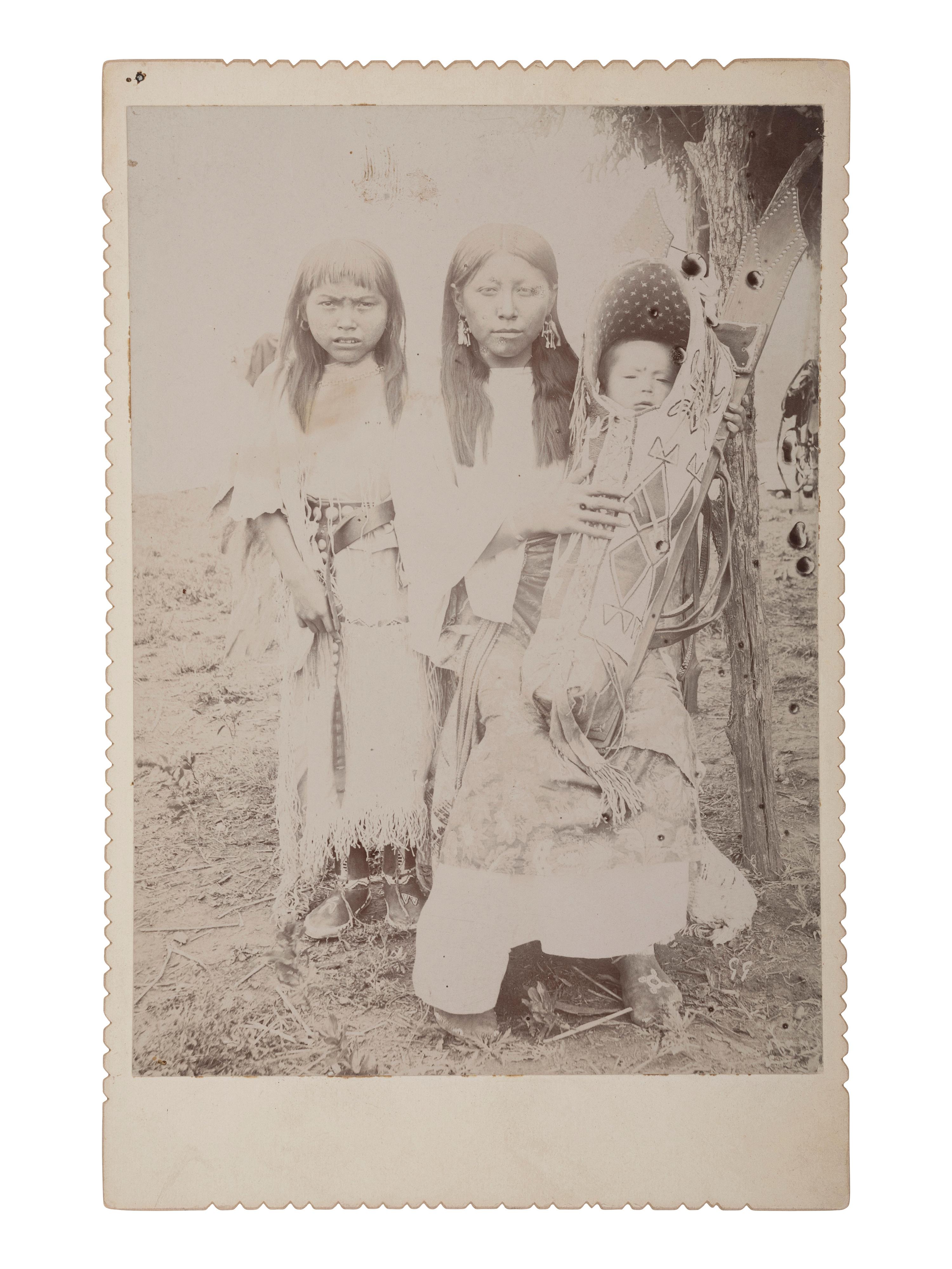 [NATIVE AMERICANS] 3 cabinet cards of Kiowa women & children likely taken by IRWIN, Chickashaw, O.T.
