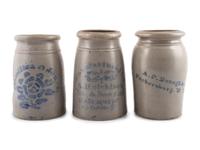 Three Cobalt-Decorated Stoneware Canning Jars