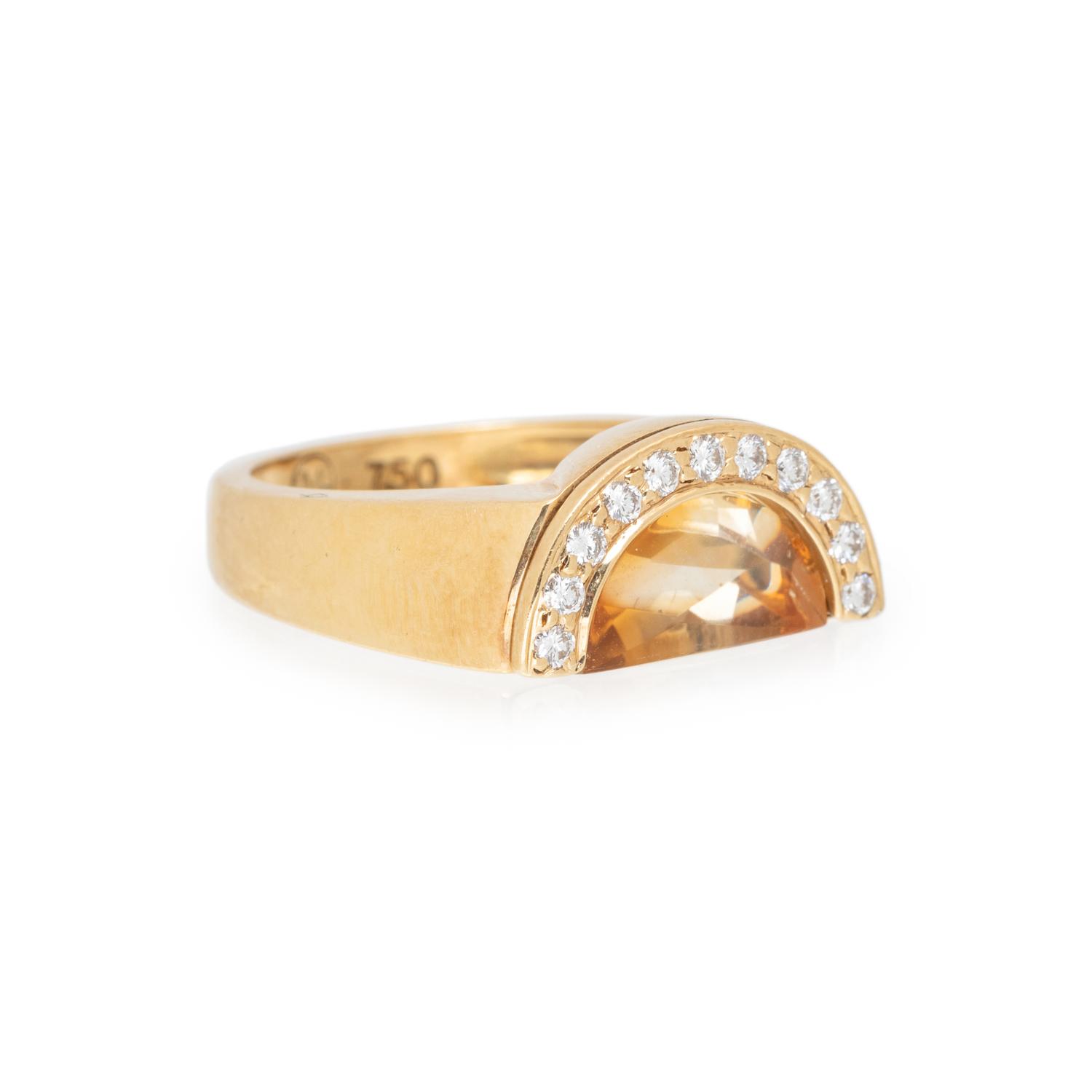 MOVADO, YELLOW GOLD, CITRINE AND DIAMOND RING AND EARCLIPS