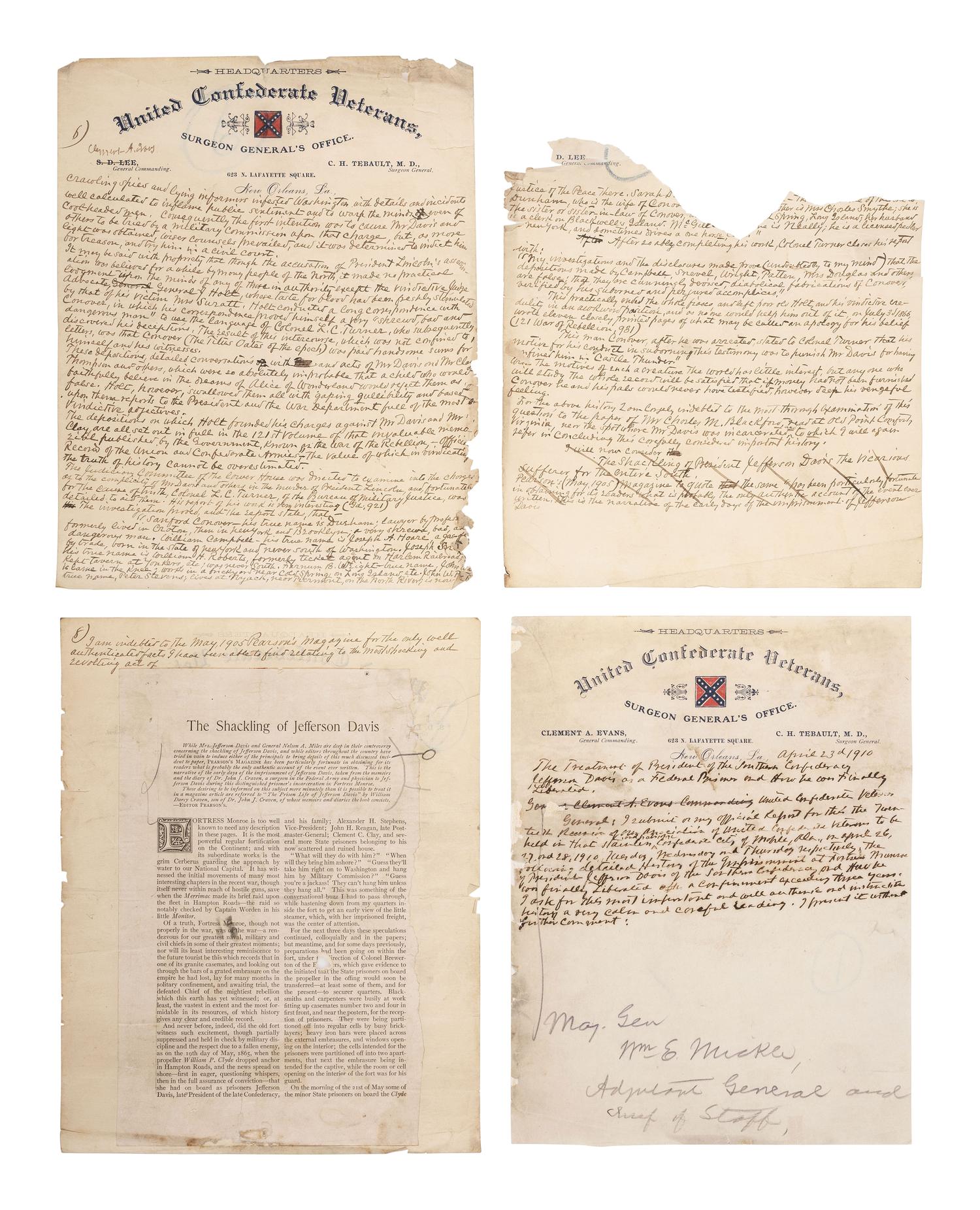 [CIVIL WAR]. Description of the treatment of Jefferson Davis as a federal prisoner & his liberation.