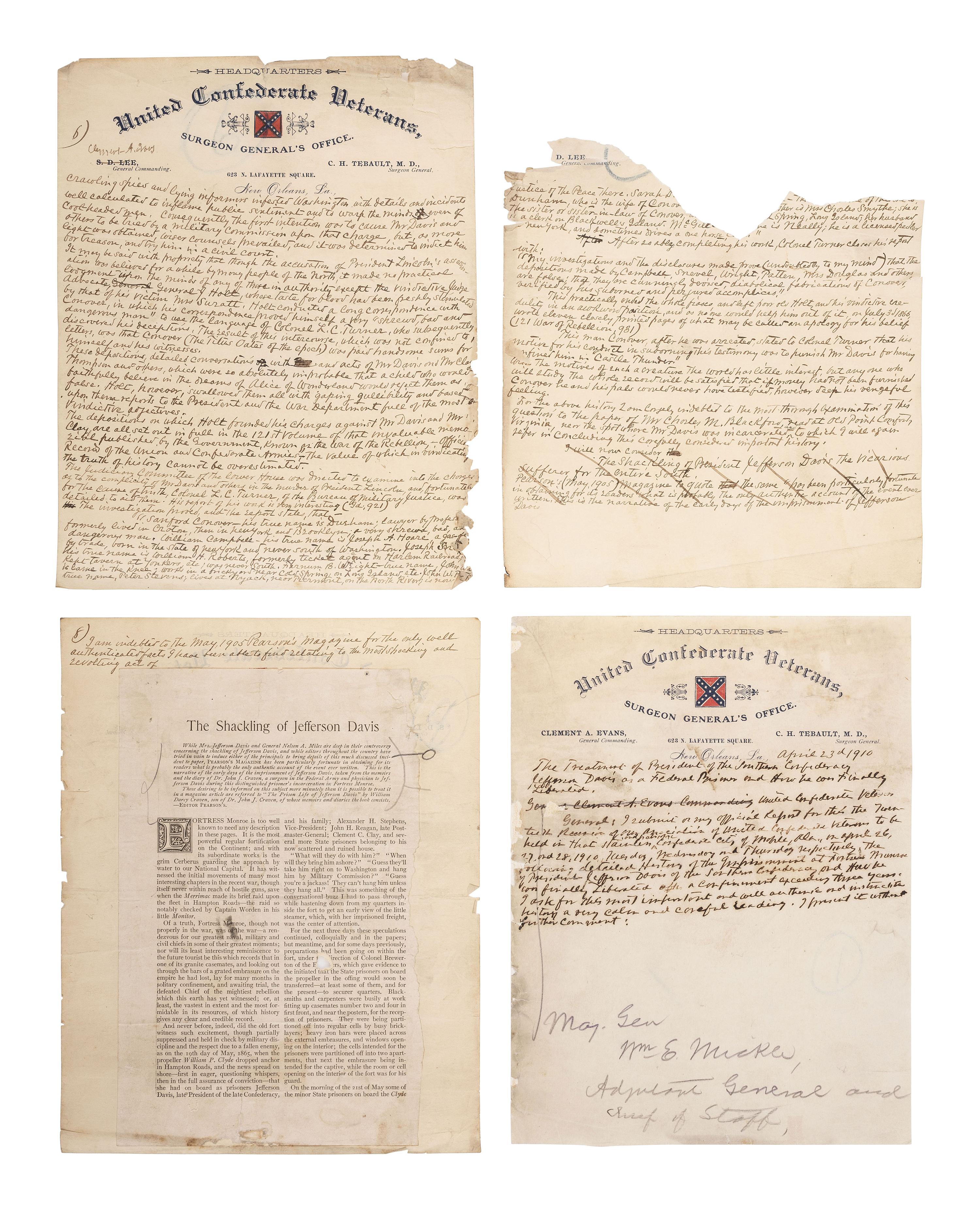 [CIVIL WAR]. Description of the treatment of Jefferson Davis as a federal prisoner & his liberation.