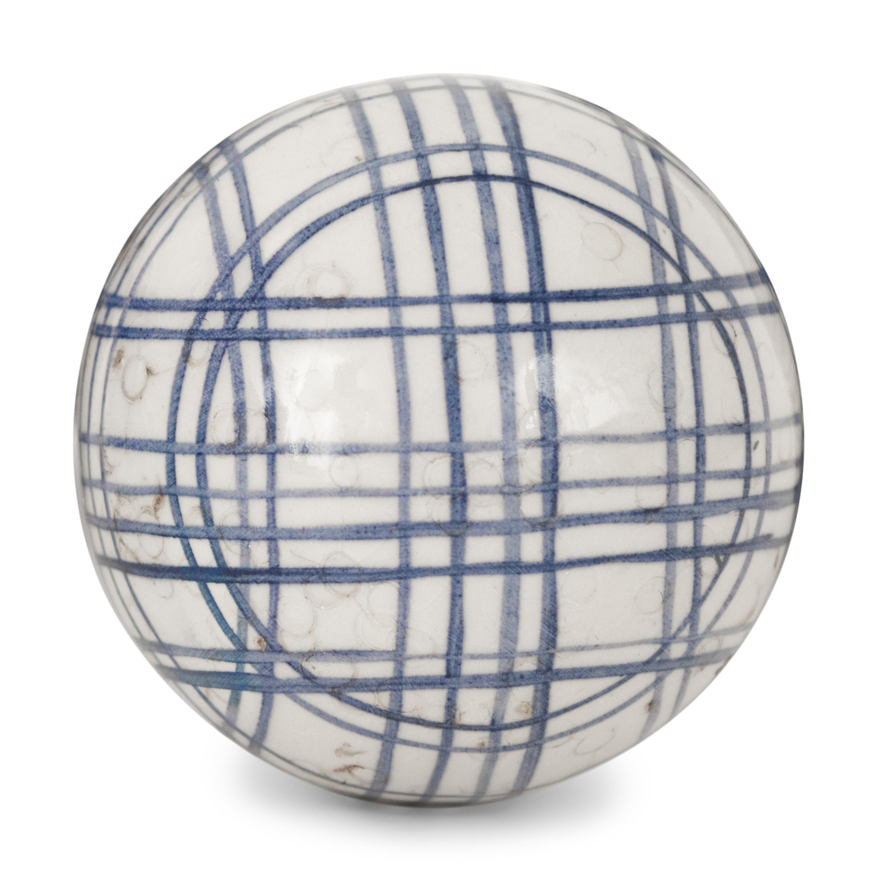 A Group of Seven Victorian Blue and White Ceramic Carpet Balls