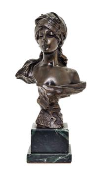 A French Bronze Bust, Emmanuel Villanis Height of bronze 9 1/2 inches.