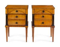 A Pair of Biedermeier Parcel Ebonized Birch Nightstands