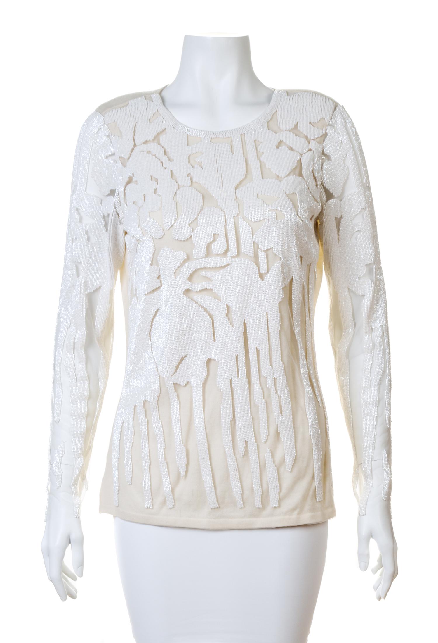 A Naeem Khan Cream Cashmere Beaded Sweater, Size medium.