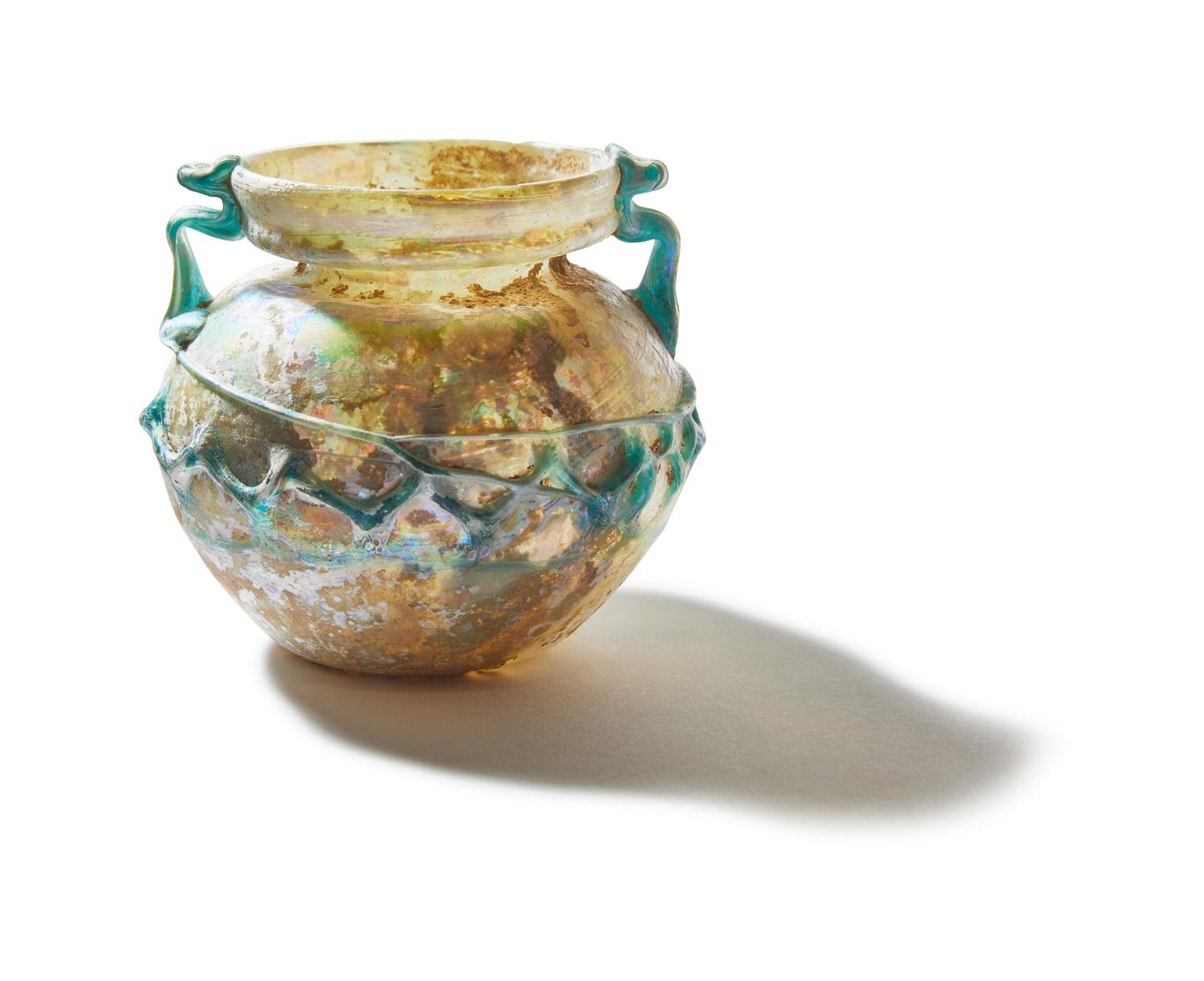 A Roman Glass Jar with Spiral Blue Trail