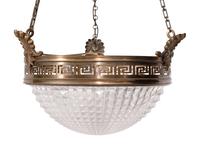 A Silvered Metal and Cut-Crystal Pendant Light