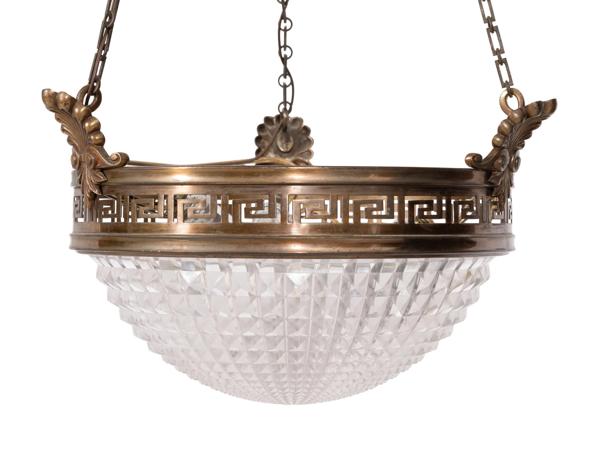 A Silvered Metal and Cut-Crystal Pendant Light