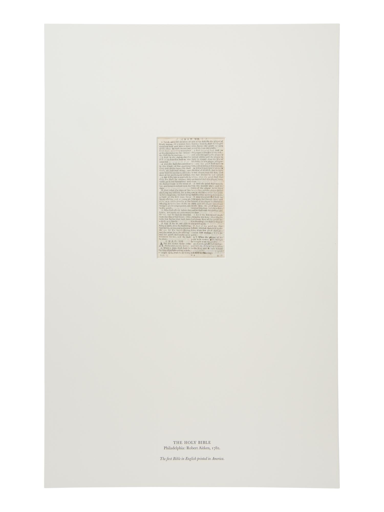 [LEAF BOOK - BIBLES]. The American Bible. Original Leaves from Rare and Historic Bibles Printed in the Colonies and the United States of America During the Seventeenth, Eighteenth, and Nineteenth Centuries . Michael Zinman, compiler. San Francisco: Andrew Hoyem at the Arion Press for; Ardsley, NY: Haydn Foundation for the Cultural Arts, 1993.