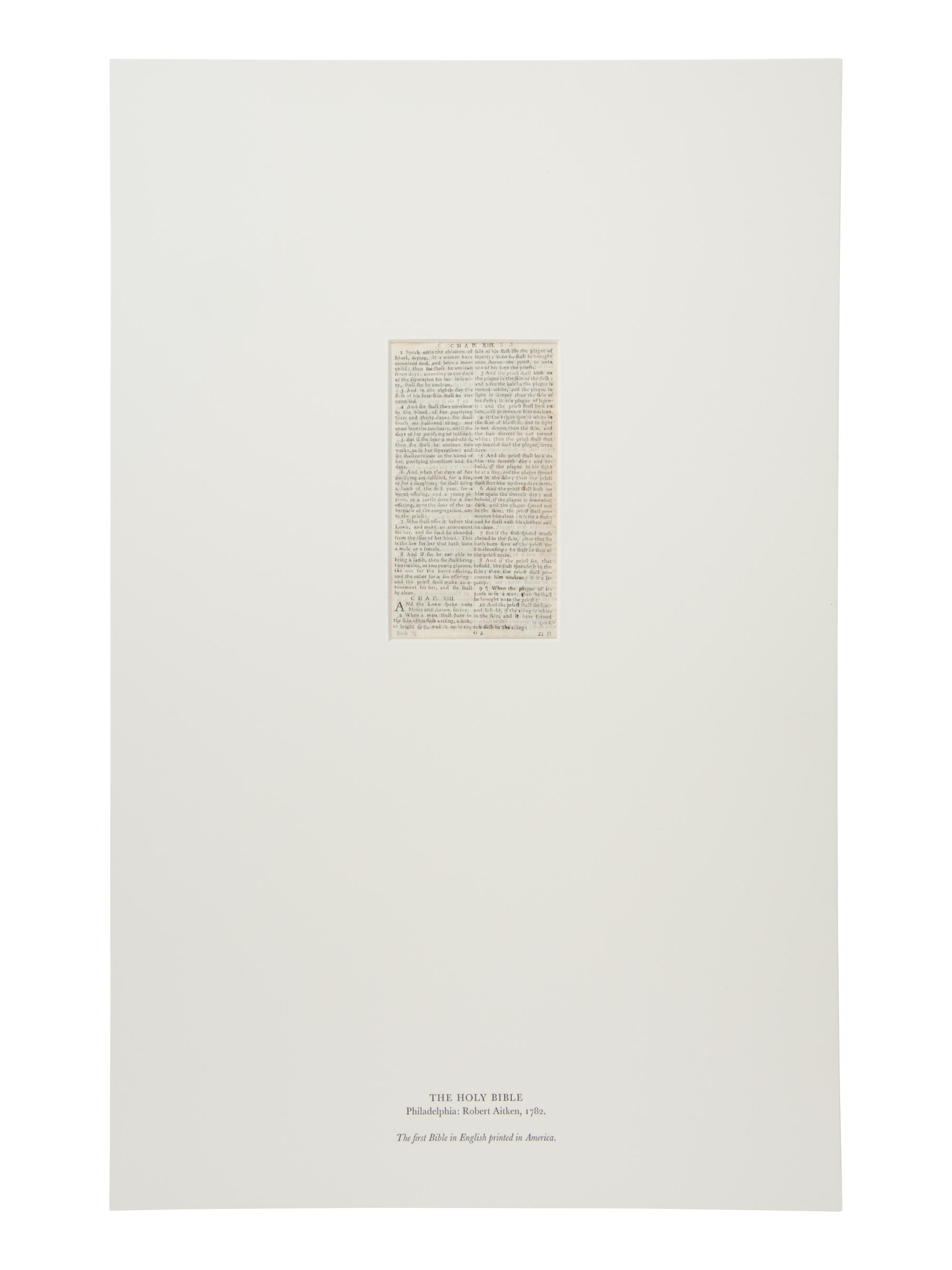 [LEAF BOOK - BIBLES]. The American Bible. Original Leaves from Rare and Historic Bibles Printed in the Colonies and the United States of America During the Seventeenth, Eighteenth, and Nineteenth Centuries . Michael Zinman, compiler. San Francisco: Andrew Hoyem at the Arion Press for; Ardsley, NY: Haydn Foundation for the Cultural Arts, 1993.