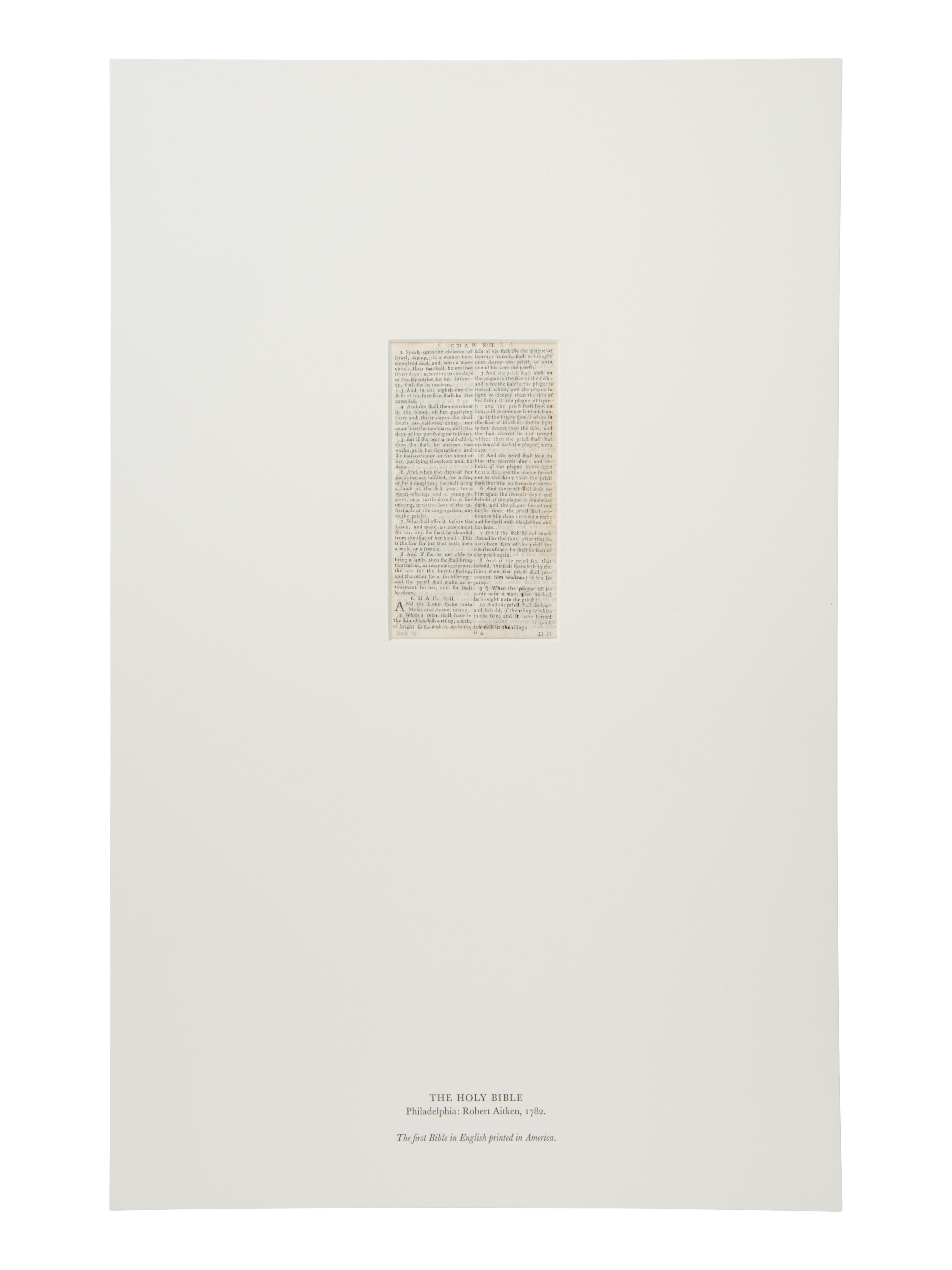 [LEAF BOOK - BIBLES]. The American Bible. Original Leaves from Rare and Historic Bibles Printed in the Colonies and the United States of America During the Seventeenth, Eighteenth, and Nineteenth Centuries . Michael Zinman, compiler. San Francisco: Andrew Hoyem at the Arion Press for; Ardsley, NY: Haydn Foundation for the Cultural Arts, 1993.