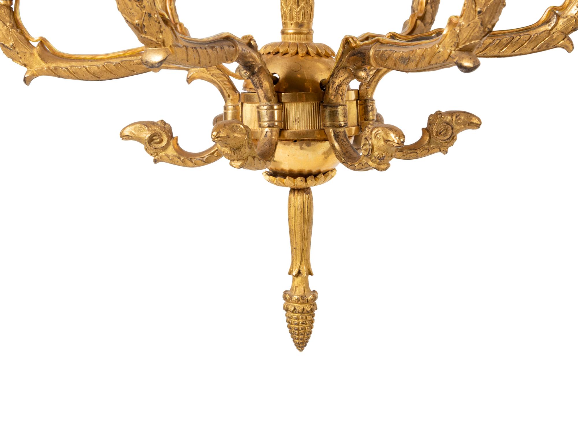 A Pair of Empire Gilt Bronze Six-Light Chandeliers