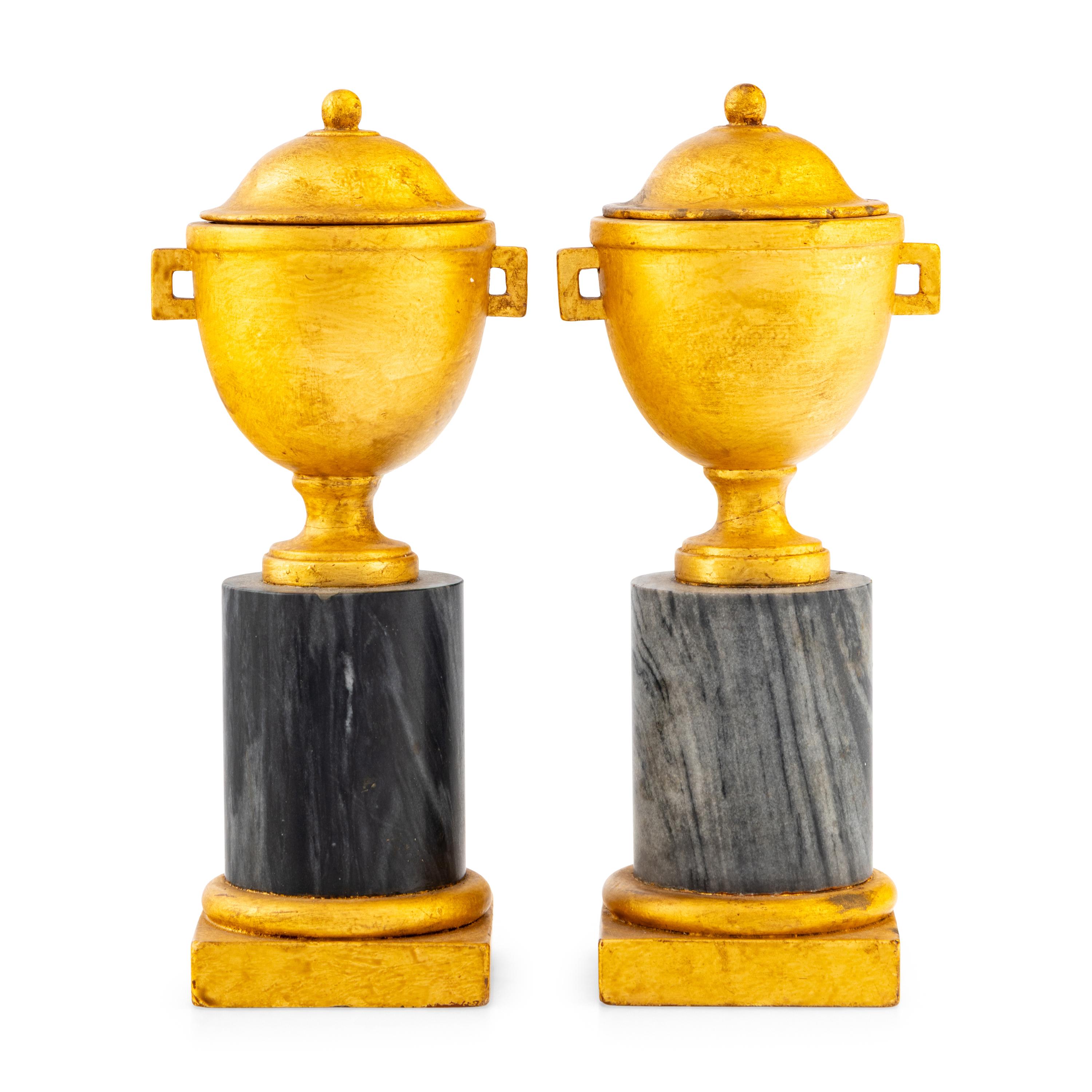 A Pair of of Gilt Metal, Marble and Painted-Marble Cassoulettes