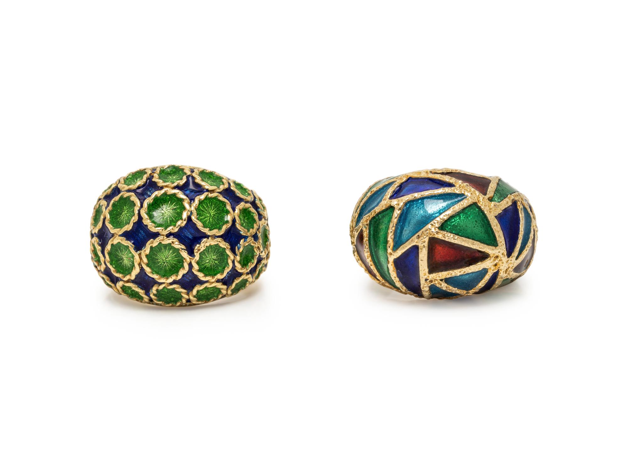 COLLECTION OF YELLOW GOLD AND POLYCHROME ENAMEL RINGS