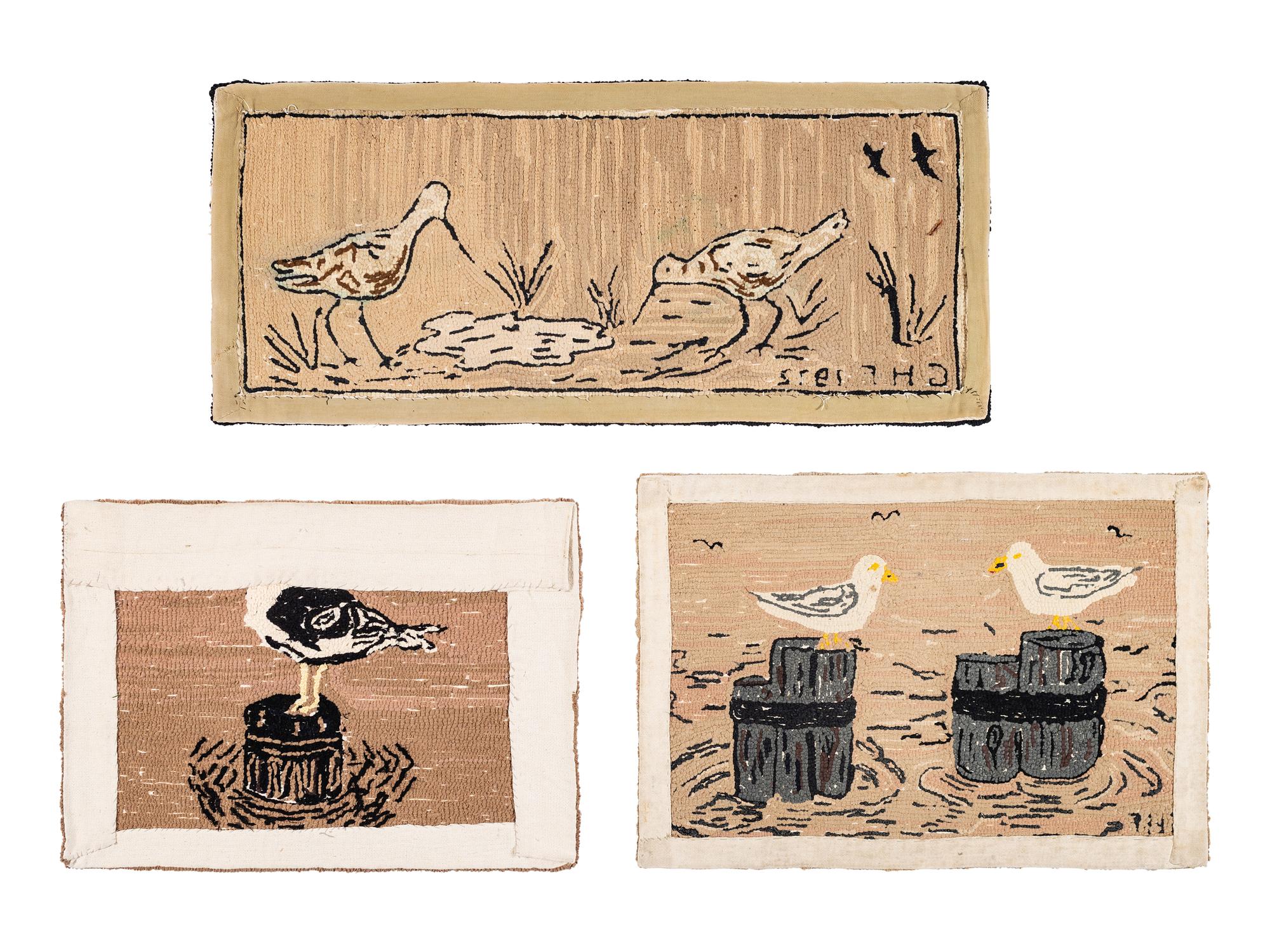 Three Contemporary Hooked Rugs with Birds