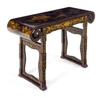 A Chinese Export Black and Gilt Lacquered Scroll Table